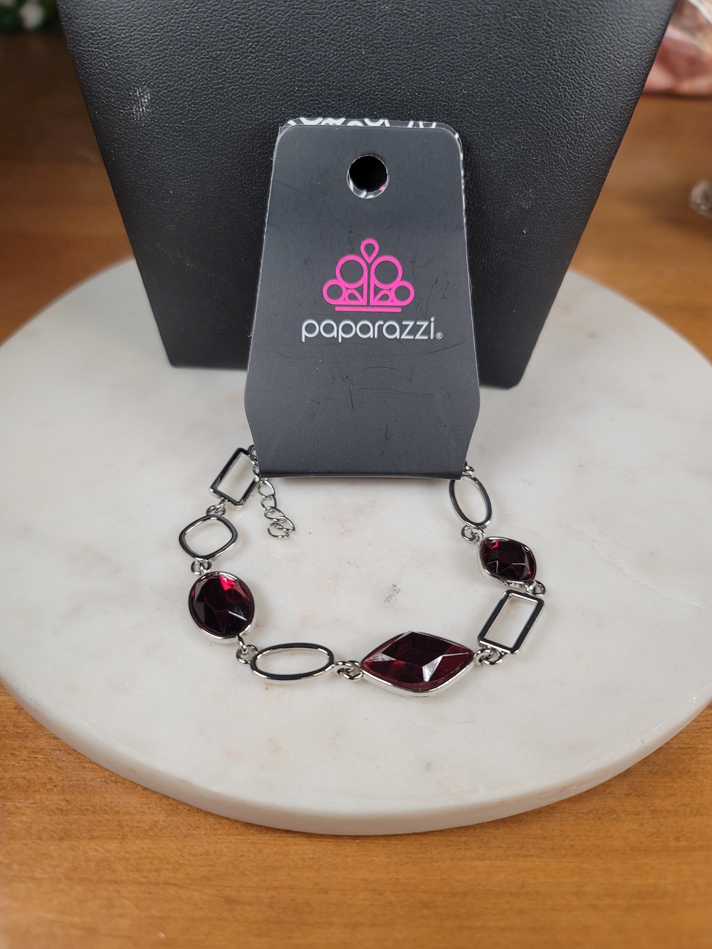 paparazzi Red Faceted Link Bracelet in Silver-Tone